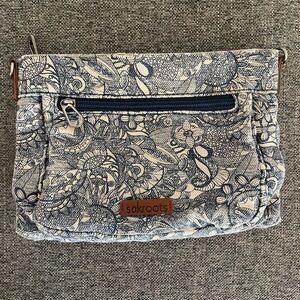 Sakroots Blue and Cream Denim Material Clutch with Vintage-Inspired Print